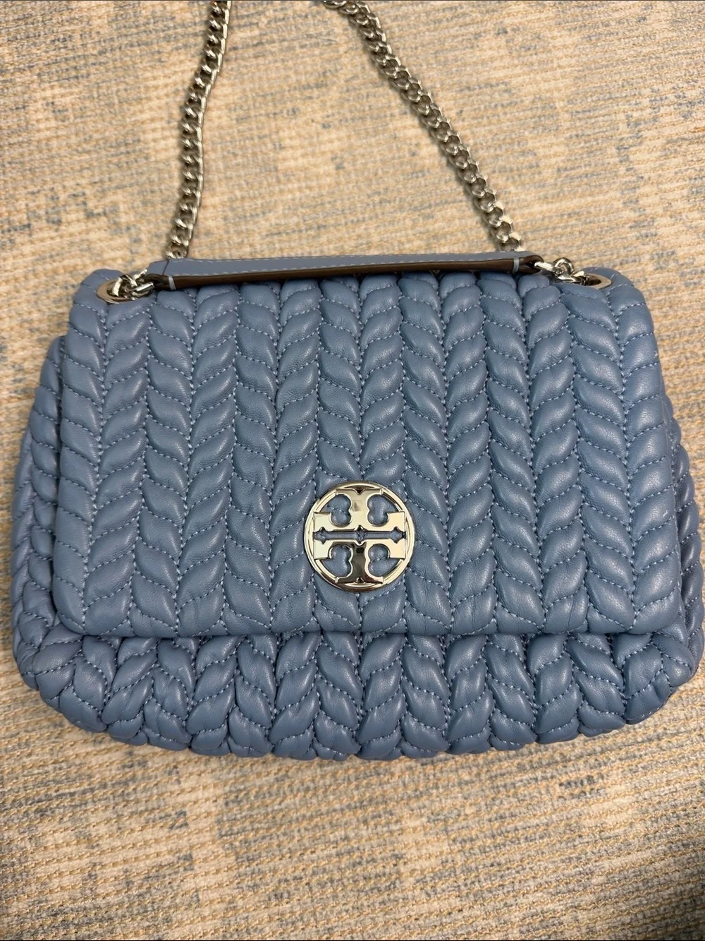 Tory Burch Dusty Blue Quilted Chain Shoulder Bag